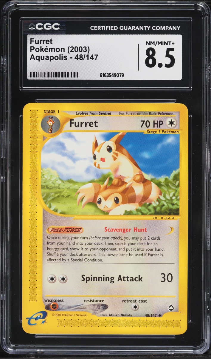 2003 Pokemon Aquapolis Furret #48 CGC 8.5 NM-MT+