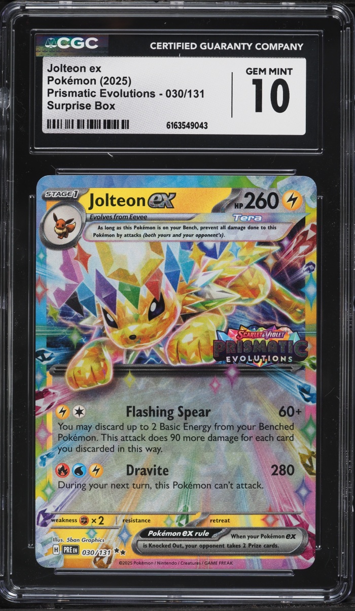 2025 Pokemon Scarlet & Violet Prismatic Evolutions Surprise Box Holo Jolteon EX #30 CGC 10