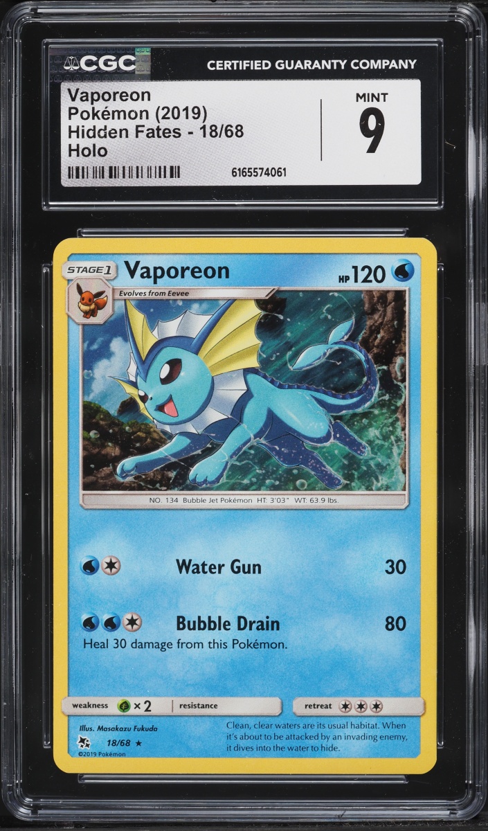 2019 Pokemon Sun & Moon Hidden Fates Holo Vaporeon #18 CGC 9 MINT