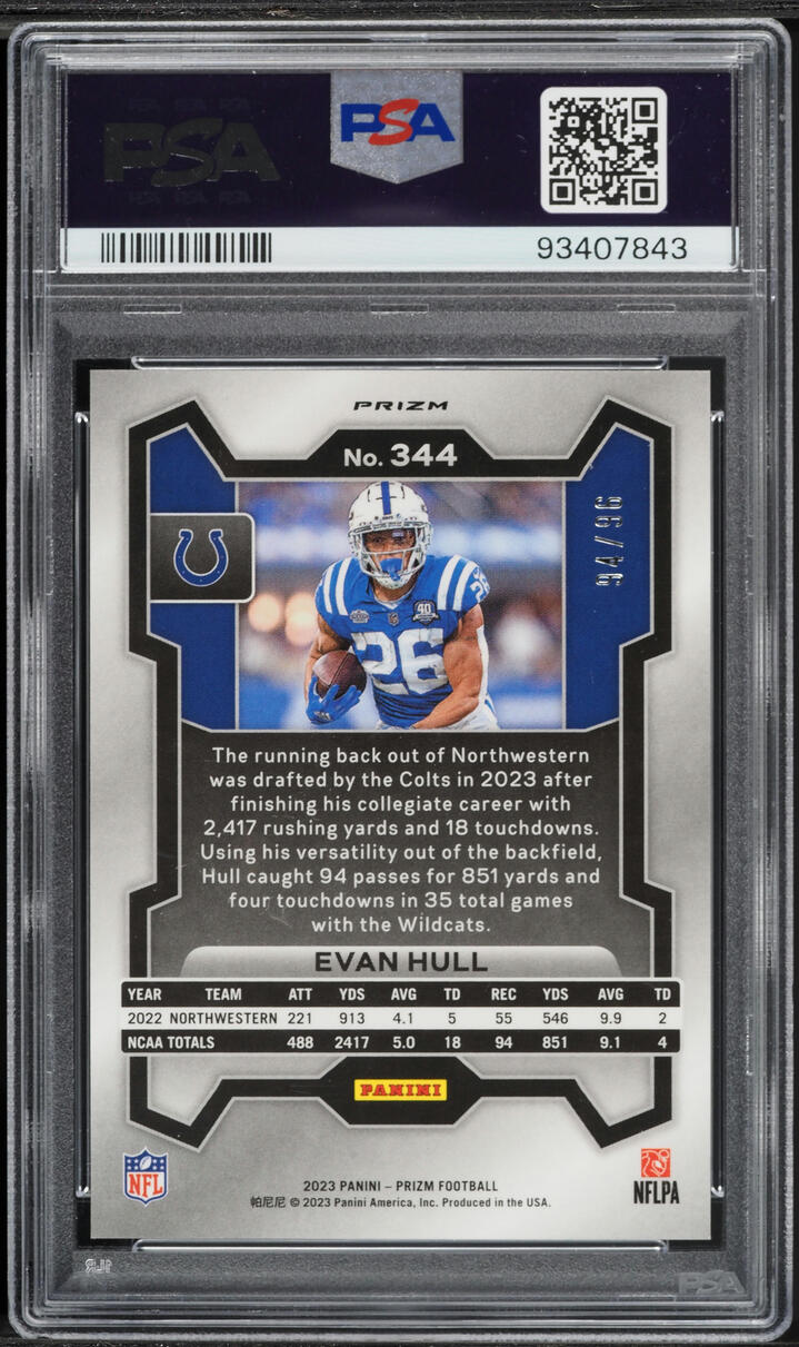 2023 Panini Prizm Blue Sparkle Evan Hull ROOKIE /96 #344 PSA 10 GEM MINT