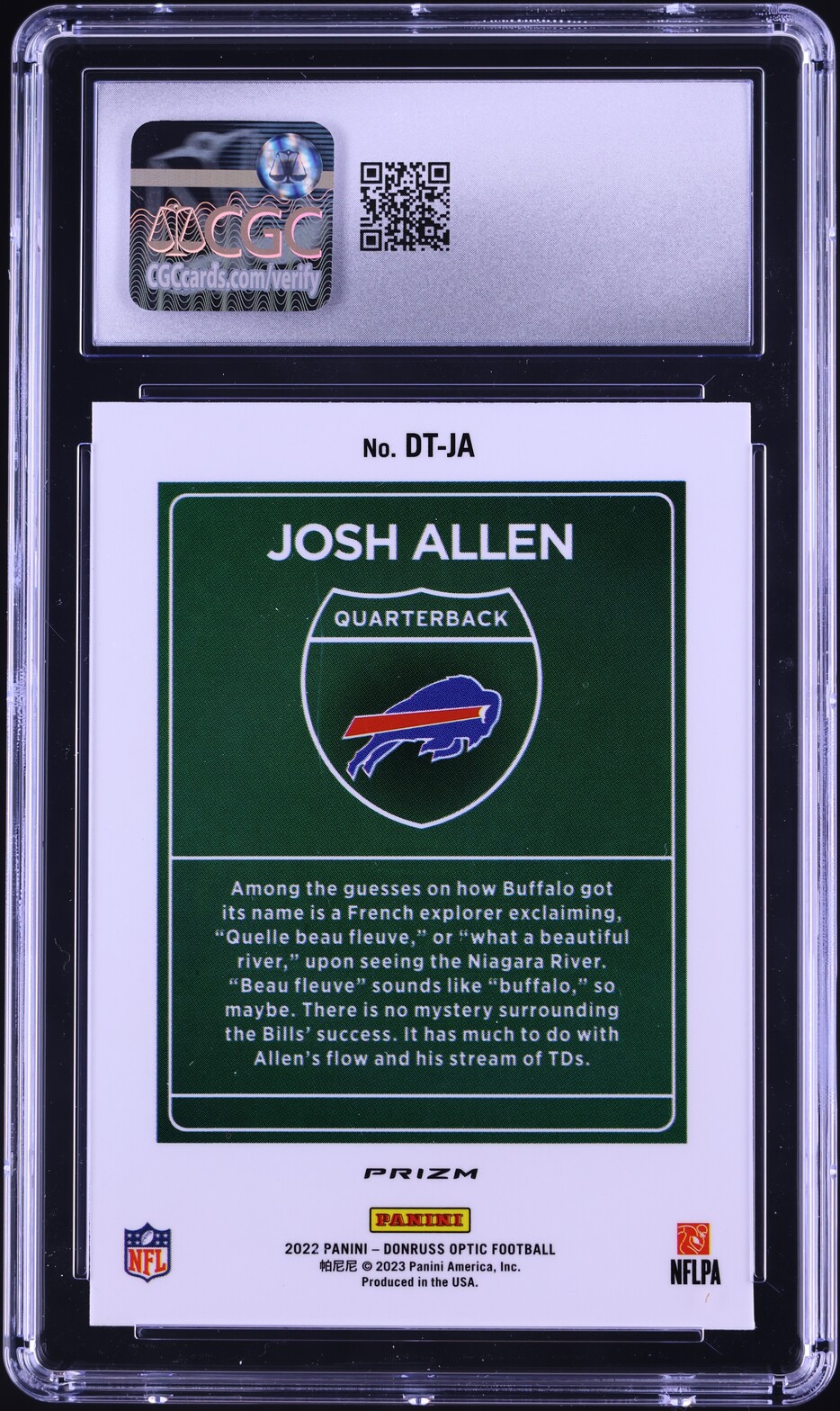 2022 Donruss Optic Downtown Prizm Josh Allen #DT-JA CGC 9 MINT