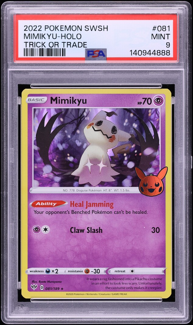 2020 Pokemon Sword & Shield Darkness Ablaze Trick or Trade Holo Mimikyu #81 PSA 9 MINT