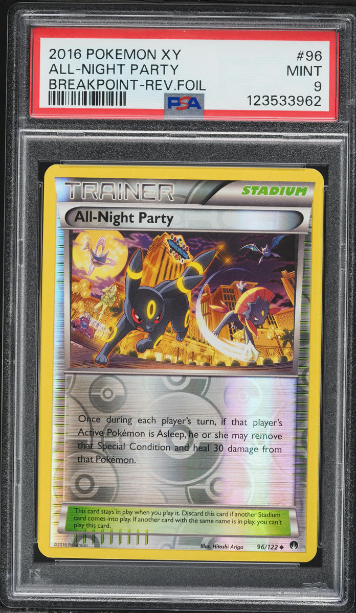 2016 Pokemon XY Breakpoint Reverse Holo All-Night Party #96 PSA 9 MINT
