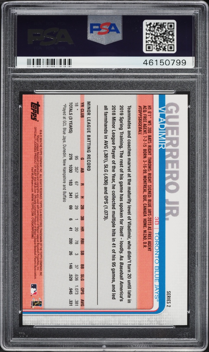 2019 Topps Missing Card Number Vladimir Guerrero Jr. ROOKIE PSA 9 MINT