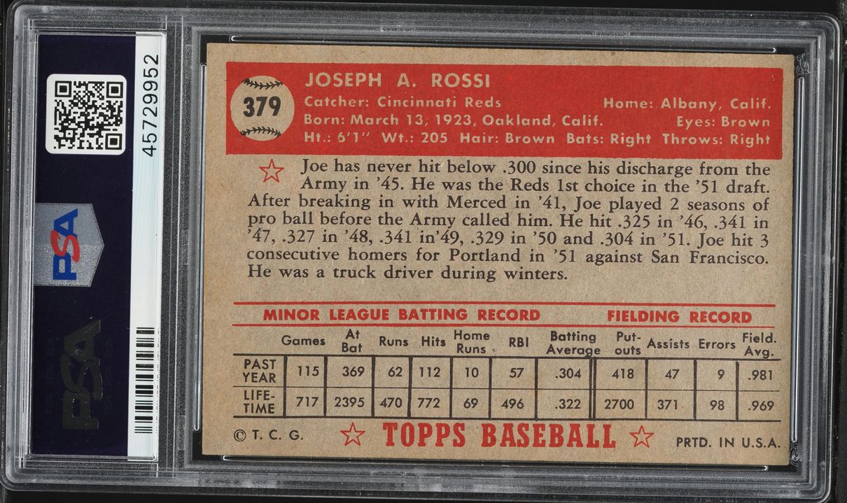 1952 Topps Joe Rossi #379 PSA 6 EXMT