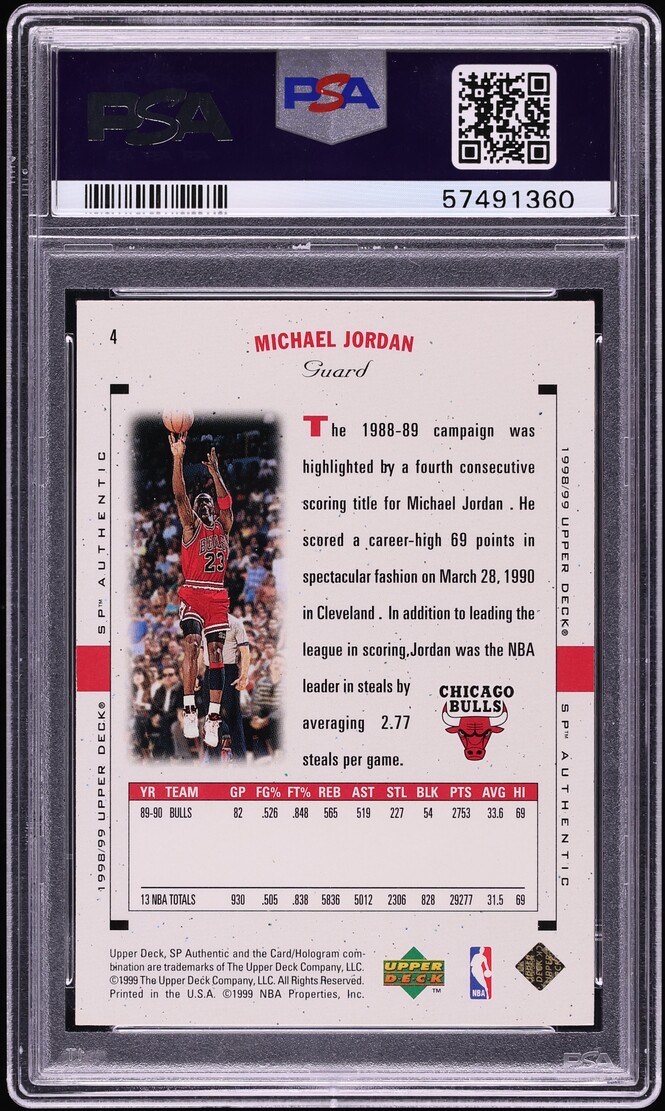 1998 SP Authentic Michael Jordan #4 PSA 10 GEM MINT