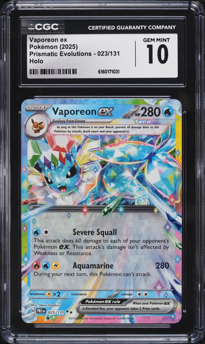 2025 Pokemon Scarlet & Violet Prismatic Evolutions Holo Vaporeon Ex #23 CGC 10 GEM MINT