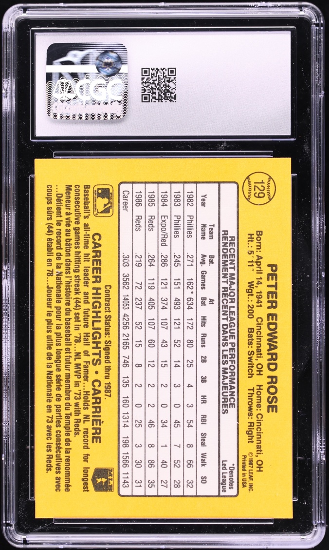 1987 Leaf Pete Rose #129 CGC 8.5 NM-MT+