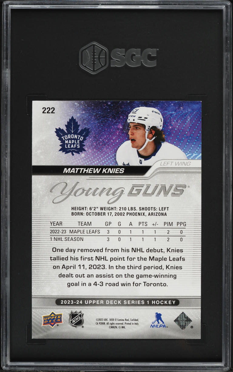2023 Upper Deck Young Guns Matthew Knies ROOKIE #222 SGC 8.5 NM-MT+