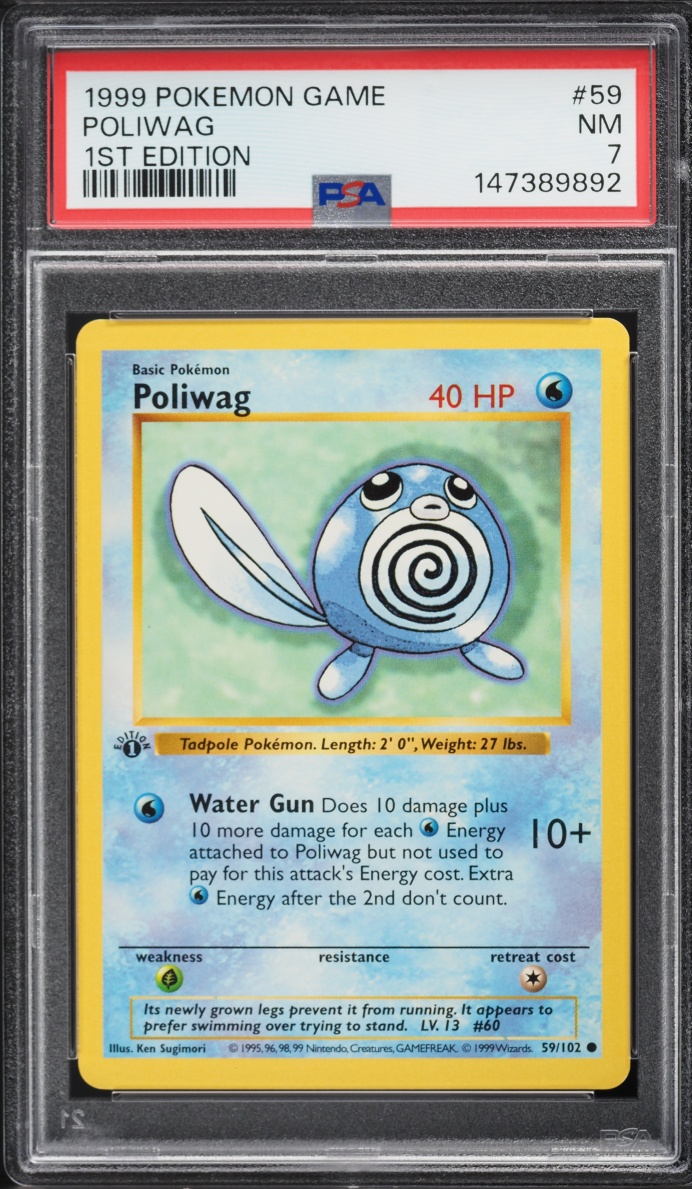 1999 Pokemon Base Set Shadowless 1st Edition Poliwag #59 PSA 7 NRMT