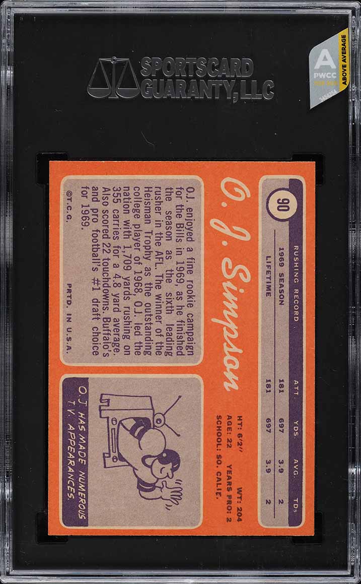 1970 Topps Football O.J. Simpson ROOKIE #90 SGC 7.5 NRMT+
