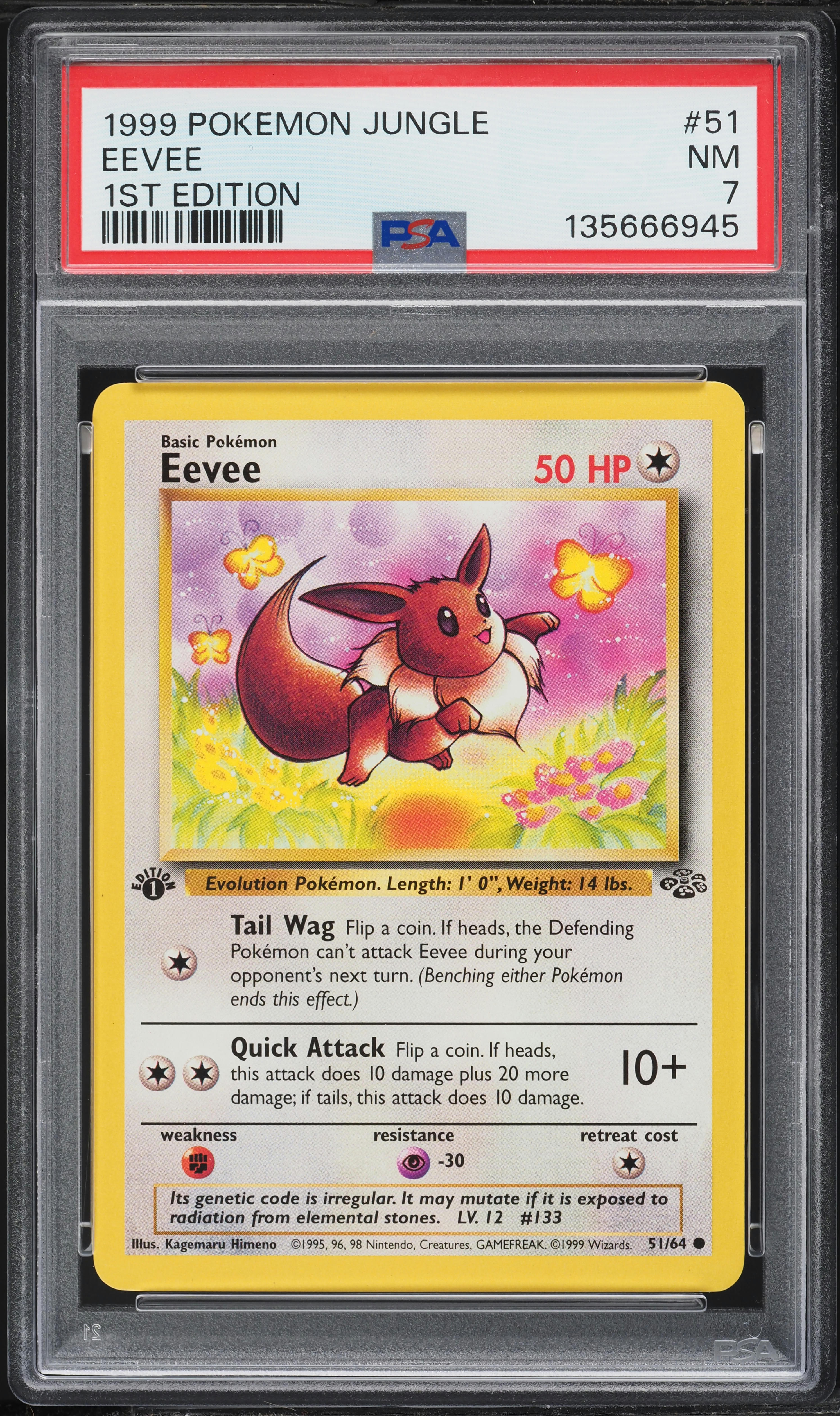 1999 Pokemon Jungle 1st Edition Eevee #51 PSA 7 NRMT