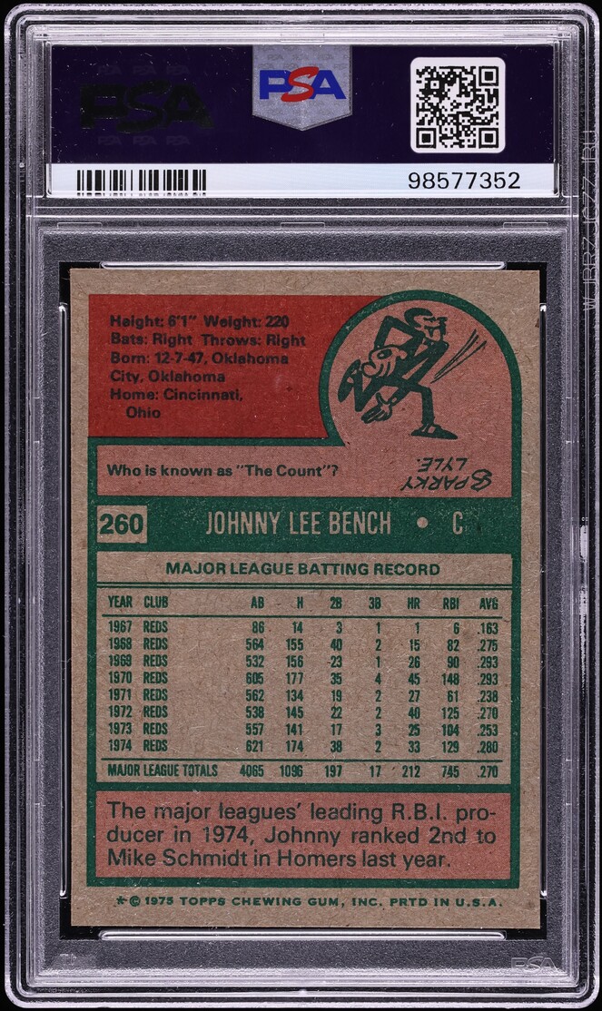 1975 Topps Johnny Bench #260 PSA 9 MINT