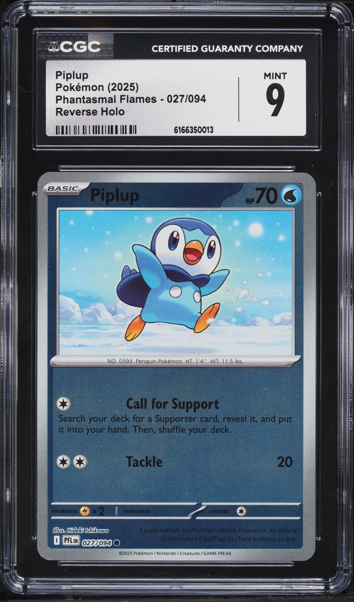 2025 Pokemon Mega Evolution Phantasmal Flames Reverse Holo Piplup #027 CGC 9 MINT