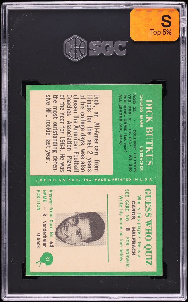 1966 Philadelphia Dick Butkus ROOKIE #31 SGC 7.5 NRMT+