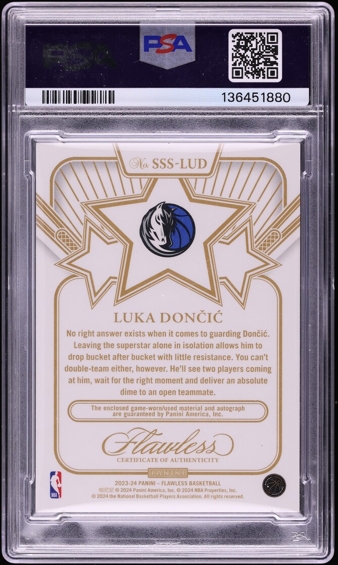 2024 Panini Flawless Update '23 Star Swatch Luka Doncic PATCH AUTO DNA 10 /25 PSA 10 GEM MINT