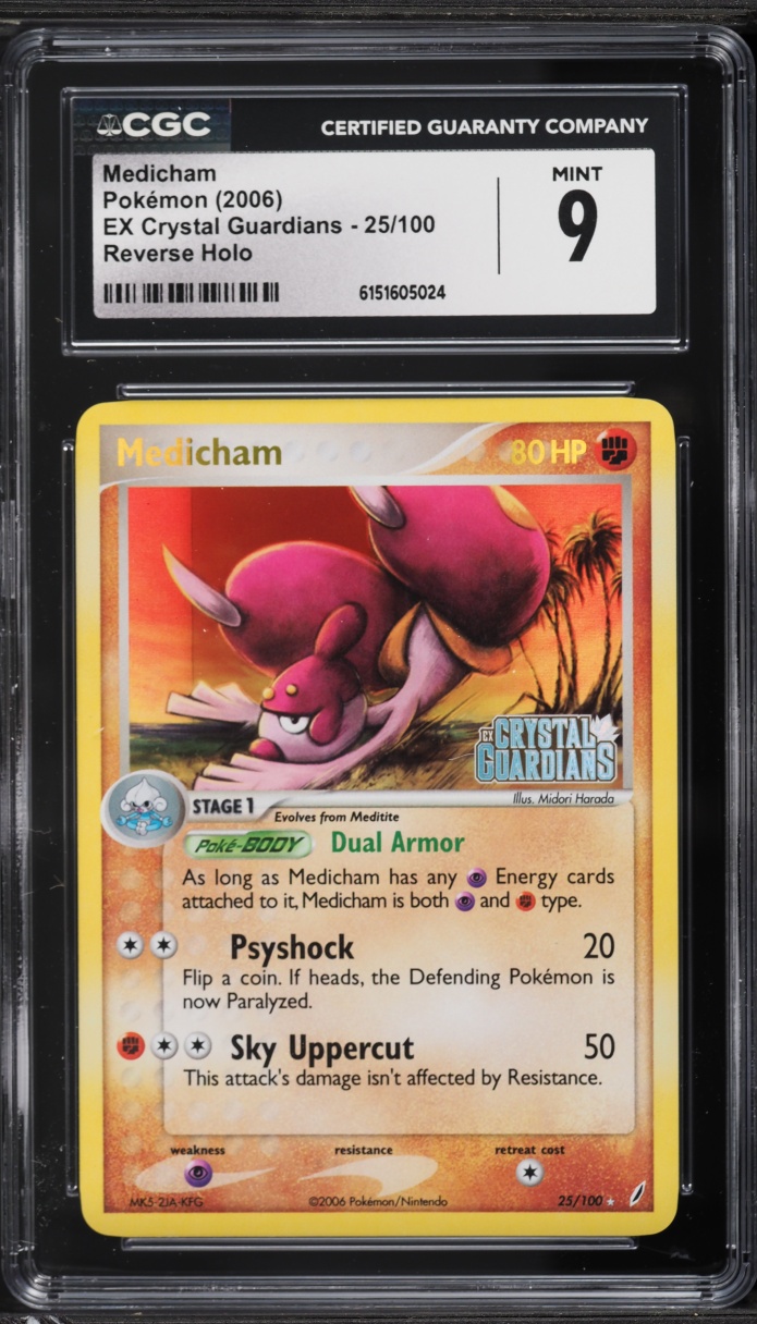 2006 Pokemon EX Crystal Guardians Reverse Holo Medicham #25 CGC 9 MINT