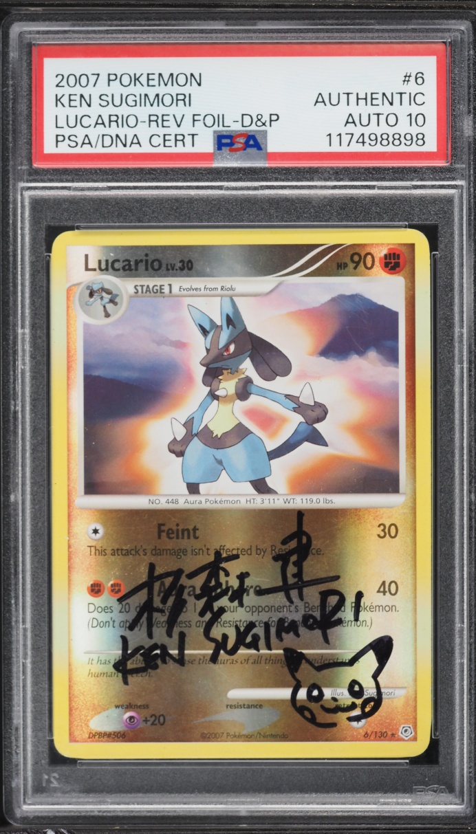 2007 Pokemon Diamond & Pearl Reverse Holo Lucario Ken Sugimori AUTO DNA 10 #6 PSA AUTH