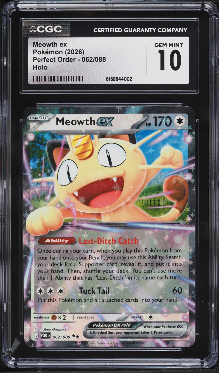 2026 Pokemon Mega Evolution Perfect Order Holo Meowth ex #62 CGC 10 GEM MINT
