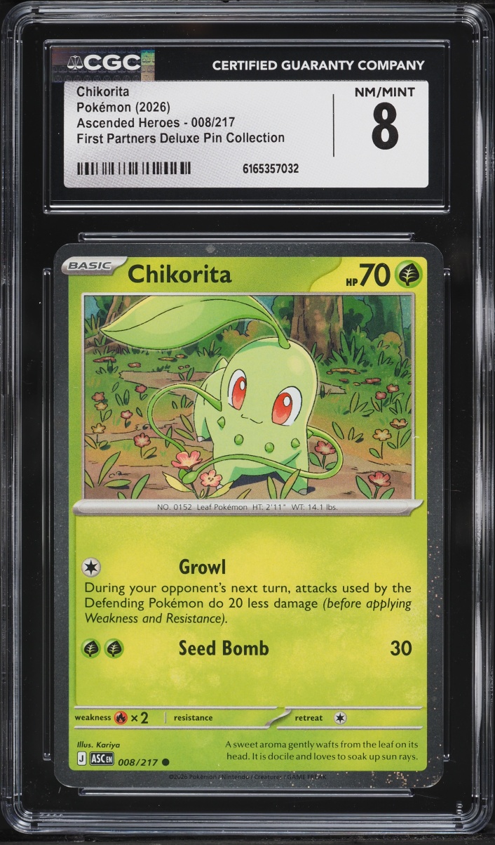 2026 Pokemon Mega Ascended Heroes First Partners Deluxe Pin Chikorita #8 CGC 8 NM-MT