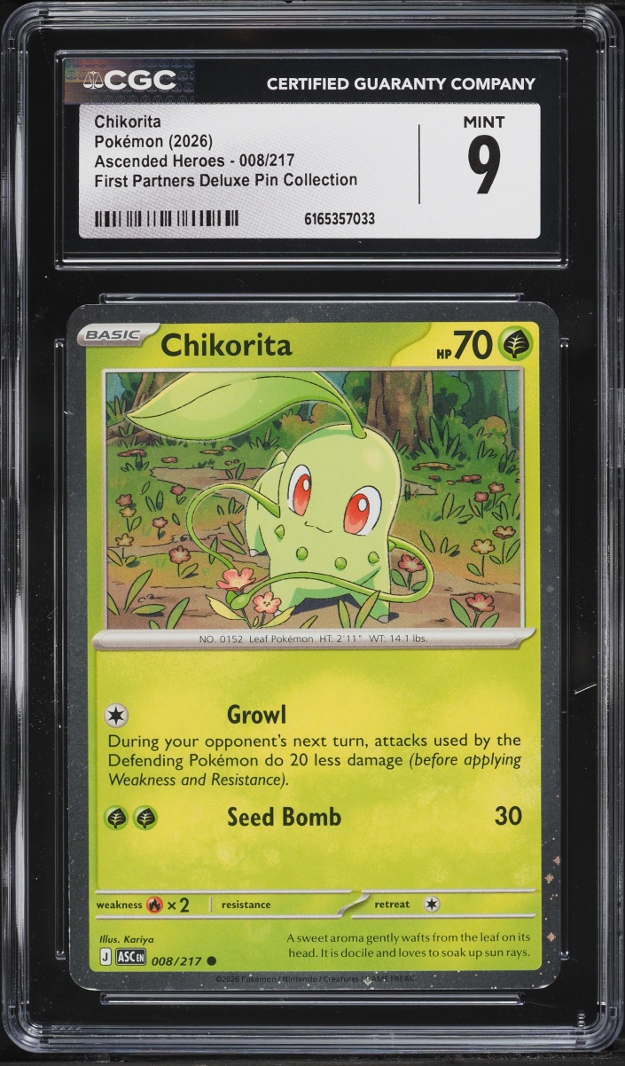 2026 Pokemon Mega Ascended Heroes First Partners Deluxe Pin Chikorita #8 CGC 9 MINT
