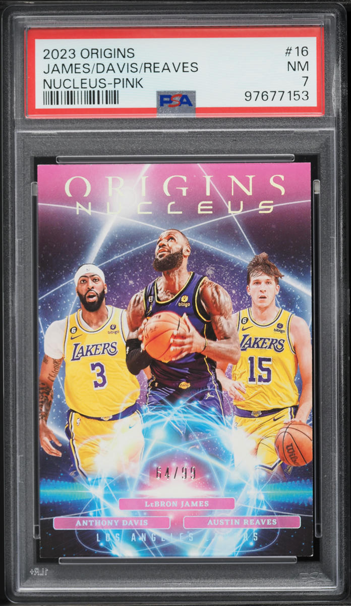 2023 Panini Origins Nucleus Pink LeBron James Anthony Davis Austin Reaves /99 #16 PSA 7 NRMT
