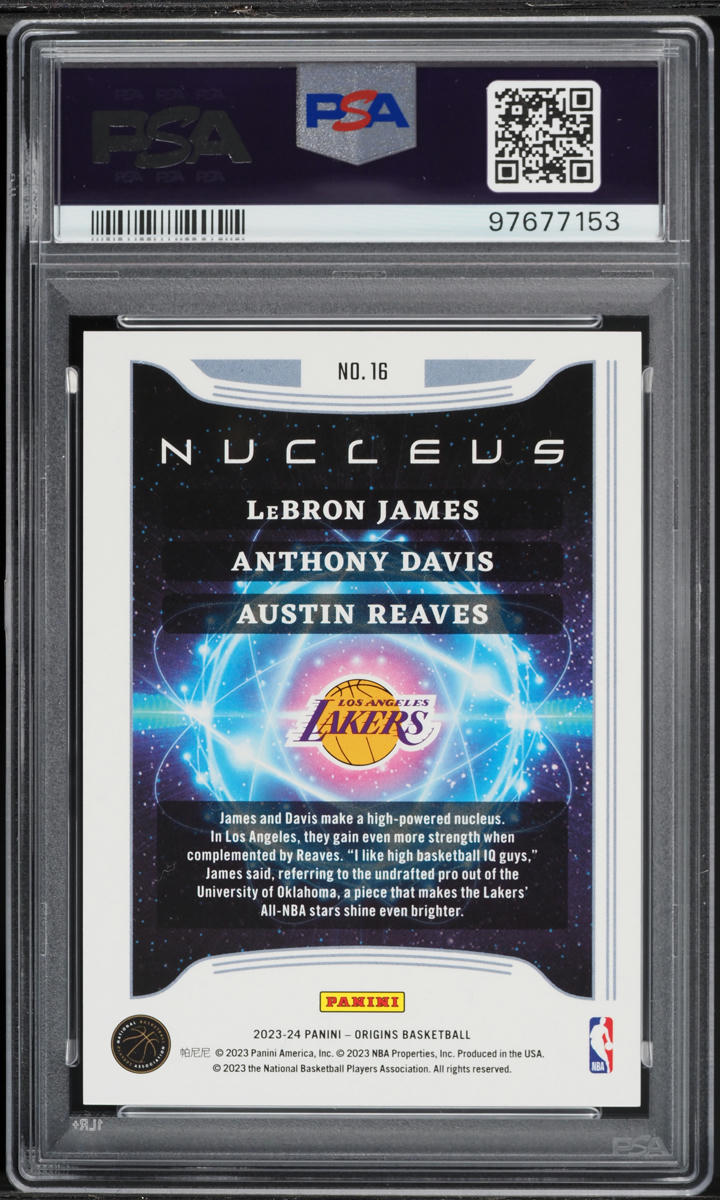 2023 Panini Origins Nucleus Pink LeBron James Anthony Davis Austin Reaves /99 #16 PSA 7 NRMT