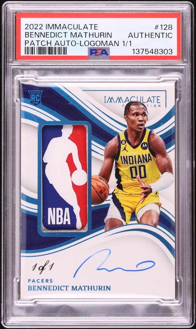 2022 Immaculate Collection Bennedict Mathurin ROOKIE LOGOMAN PATCH AUTO 1/1 #128 PSA AUTH