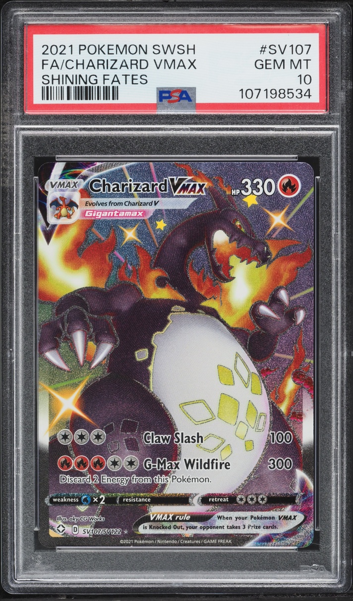 2021 Pokemon Sword & Shield Shining Fates Shiny Vault Full Art Charizard VMAX #SV107 PSA 10 GEM