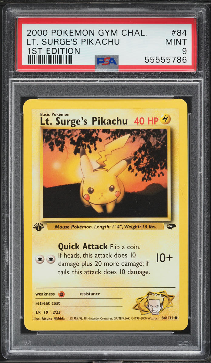 2000 Pokemon Gym Challenge 1st Edition Lt. Surge's Pikachu #84 PSA 9 MINT