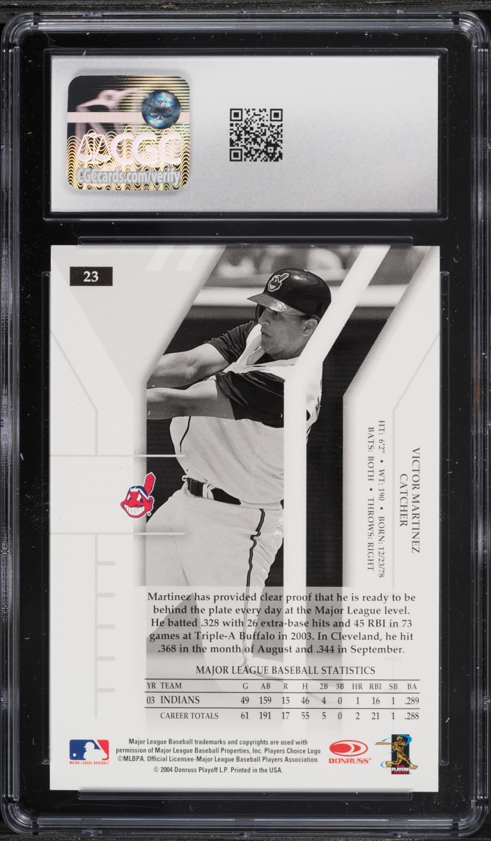 2004 Donruss Elite Turn Of The Century Victor Martinez /750 #23 CGC 8.5 NM-MT+