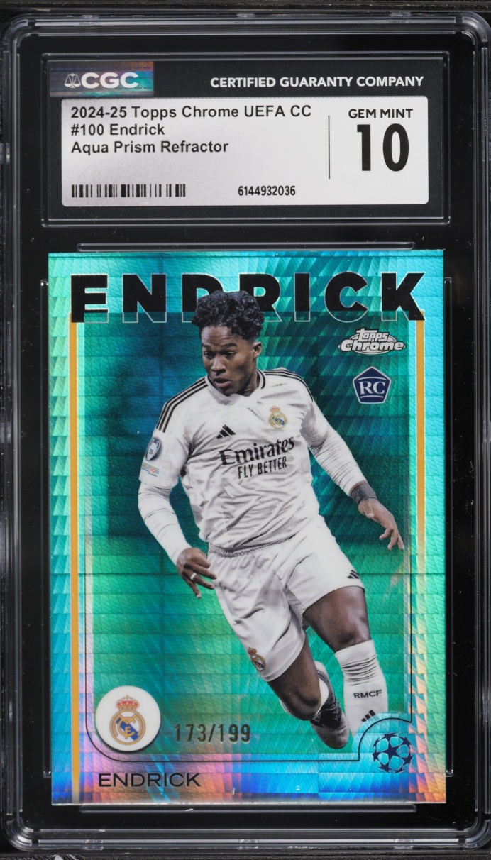 2024 Topps Chrome UEFA CC Aqua Prism Refractor Endrick ROOKIE /199 #100 CGC 10 GEM MINT