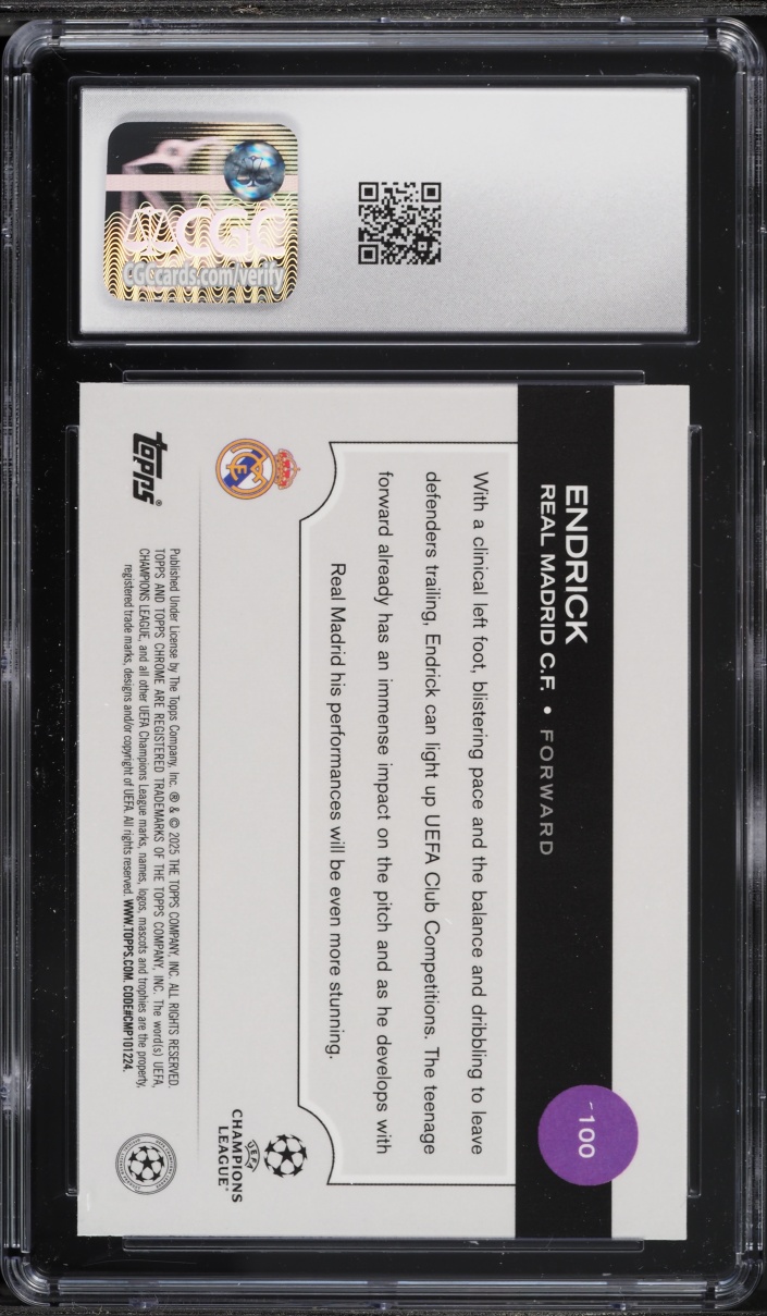 2024 Topps Chrome UEFA CC Aqua Prism Refractor Endrick ROOKIE /199 #100 CGC 10 GEM MINT