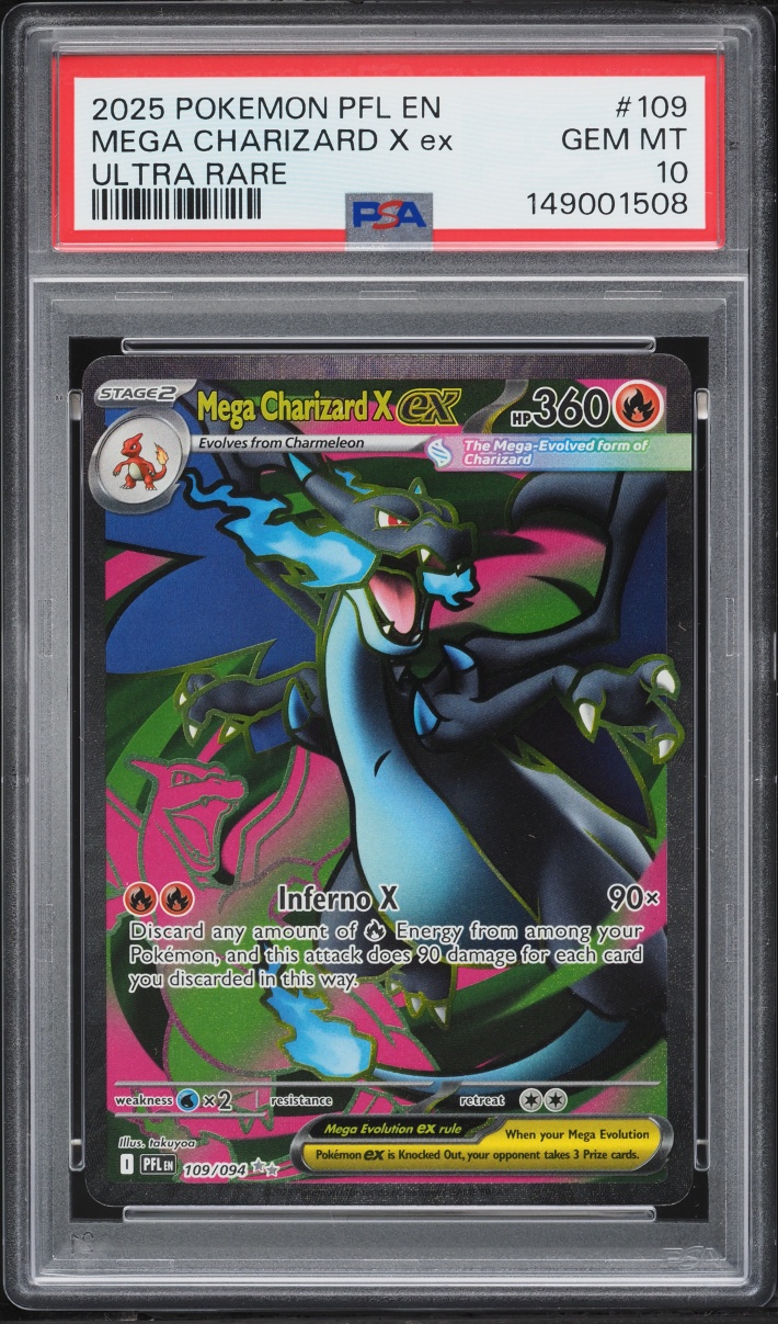 2025 Pokemon Mega Evolution Phantasmal Flames Full Art Mega Charizard X ex #109 PSA 10 GEM MINT