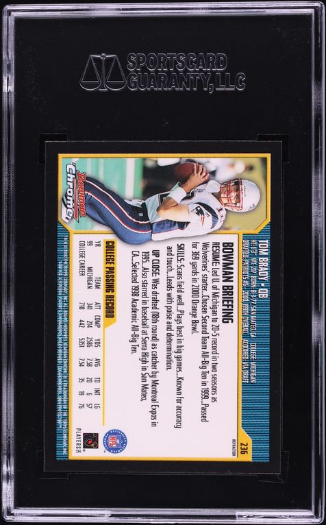 2000 Bowman Chrome Refractor Tom Brady ROOKIE #236 SGC 10 GEM MINT