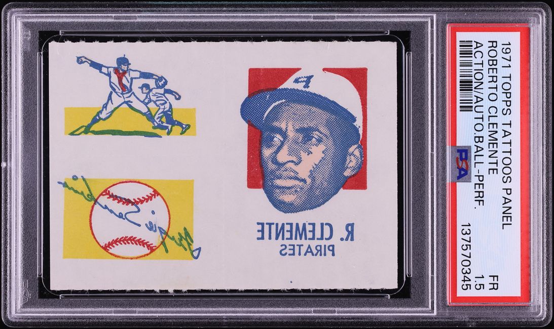 1971 Topps Tattoos Panel Action Perforated Roberto Clemente PSA 1.5 FR