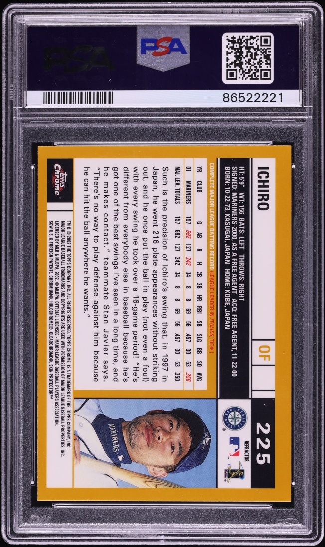 2002 Topps Chrome Gold Refractor Ichiro Suzuki #225 PSA 8 NM-MT - Photo 2