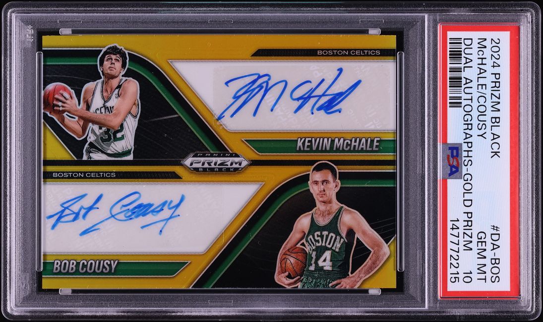 2024 Panini Prizm Black Dual Gold Kevin McHale Bob Cousy AUTO /10 #DA-BOS PSA 10 GEM MINT
