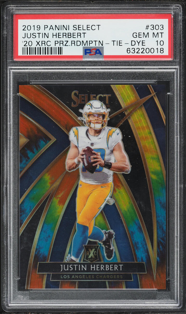 2019 Select '20 XRC Tie-Dye Prizm Justin Herbert ROOKIE /25 #303 PSA 10 GEM MINT