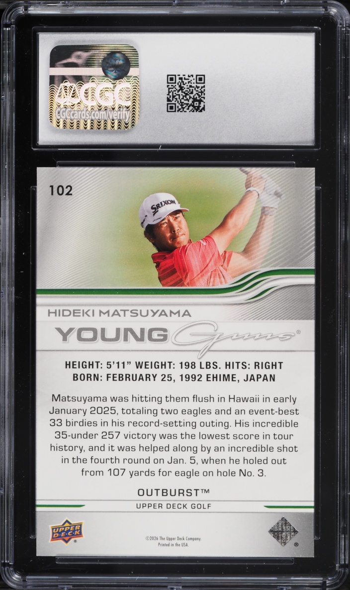 2026 Upper Deck Golf Outburst Young Guns Hideki Matsuyama #102 CGC 10 GEM MINT