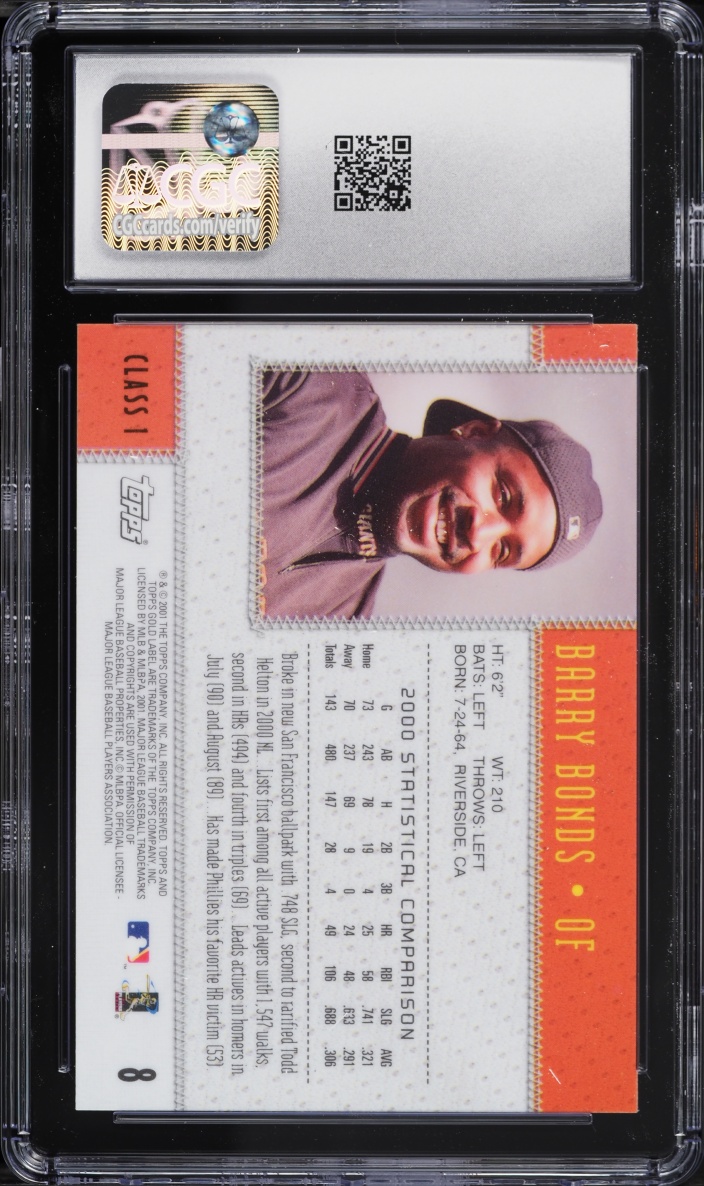 2001 Topps Gold Label Class 1 Barry Bonds #8 CGC 8 NM-MT