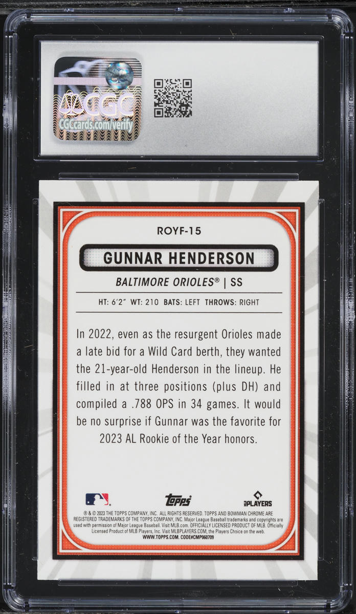 2023 Bowman Chrome ROY Favorites Gunnar Henderson ROOKIE #ROYF-15 CGC 9 MINT