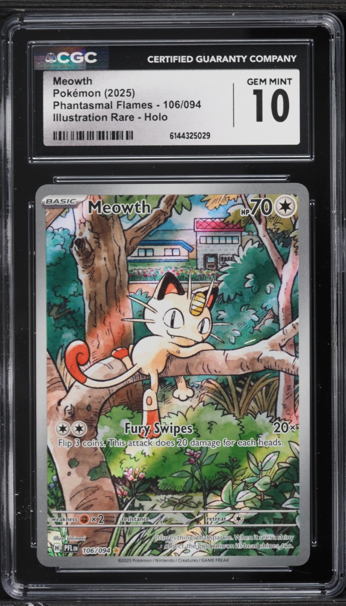 2025 Pokemon Mega Evolution Phantasmal Flames IR Meowth #106 CGC 10 GEM ...