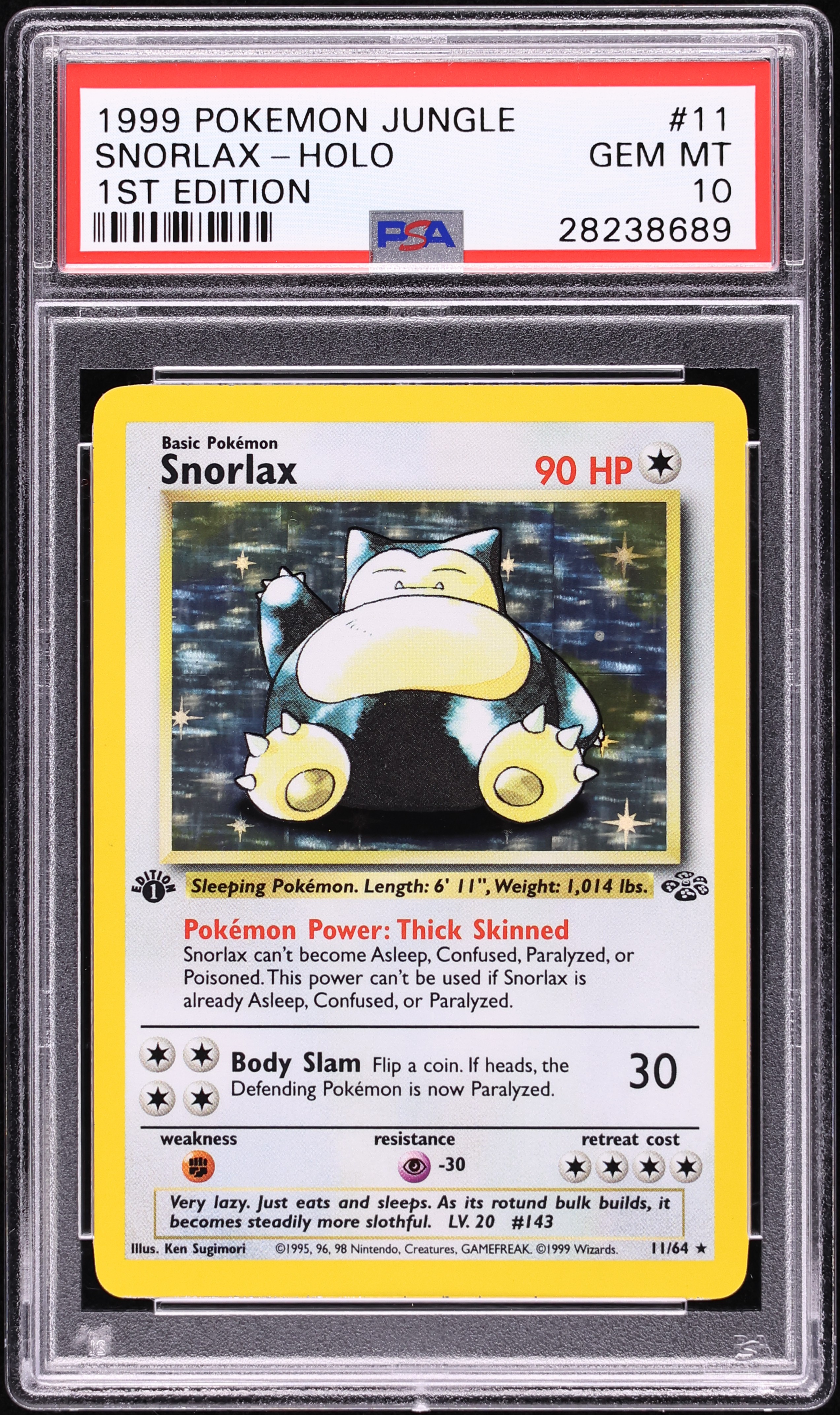 1999 Pokemon Jungle 1st Edition Holo Snorlax #11 PSA 10 GEM MINT
