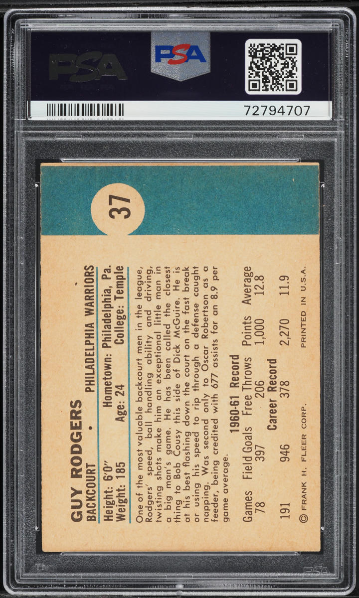 1961 Fleer Basketball Guy Rodgers #37 PSA 5 EX