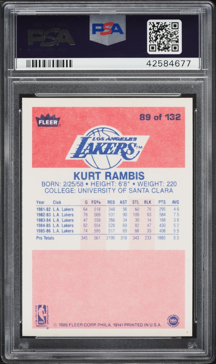1986 Fleer Basketball Kurt Rambis ROOKIE #89 PSA 9 MINT