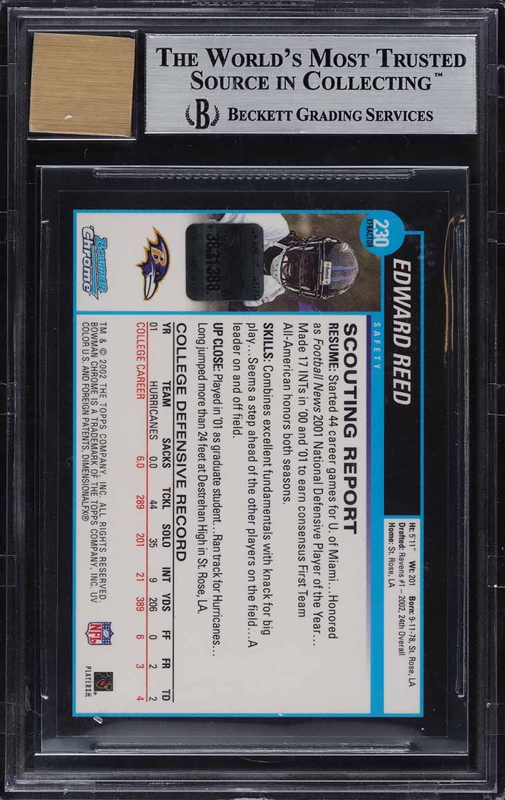 2002 Bowman Chrome Xfractor Ed Reed ROOKIE AUTO #230 BGS 9 MINT