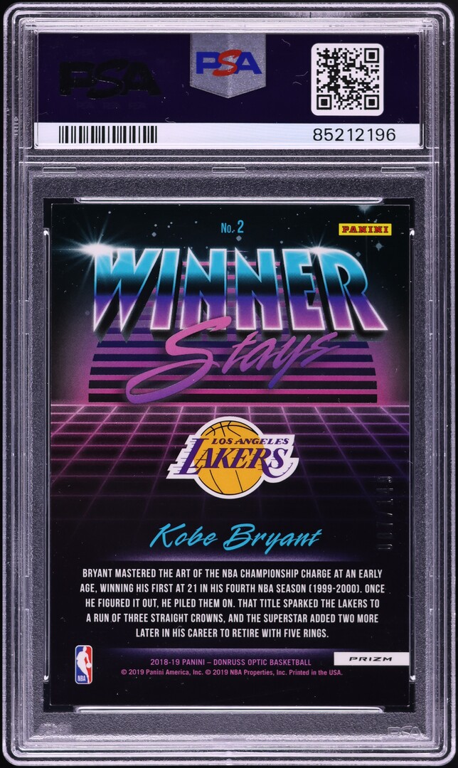 2018 Donruss Optic Winner Stays Lime Green Kobe Bryant /149 #2 PSA 9 MINT