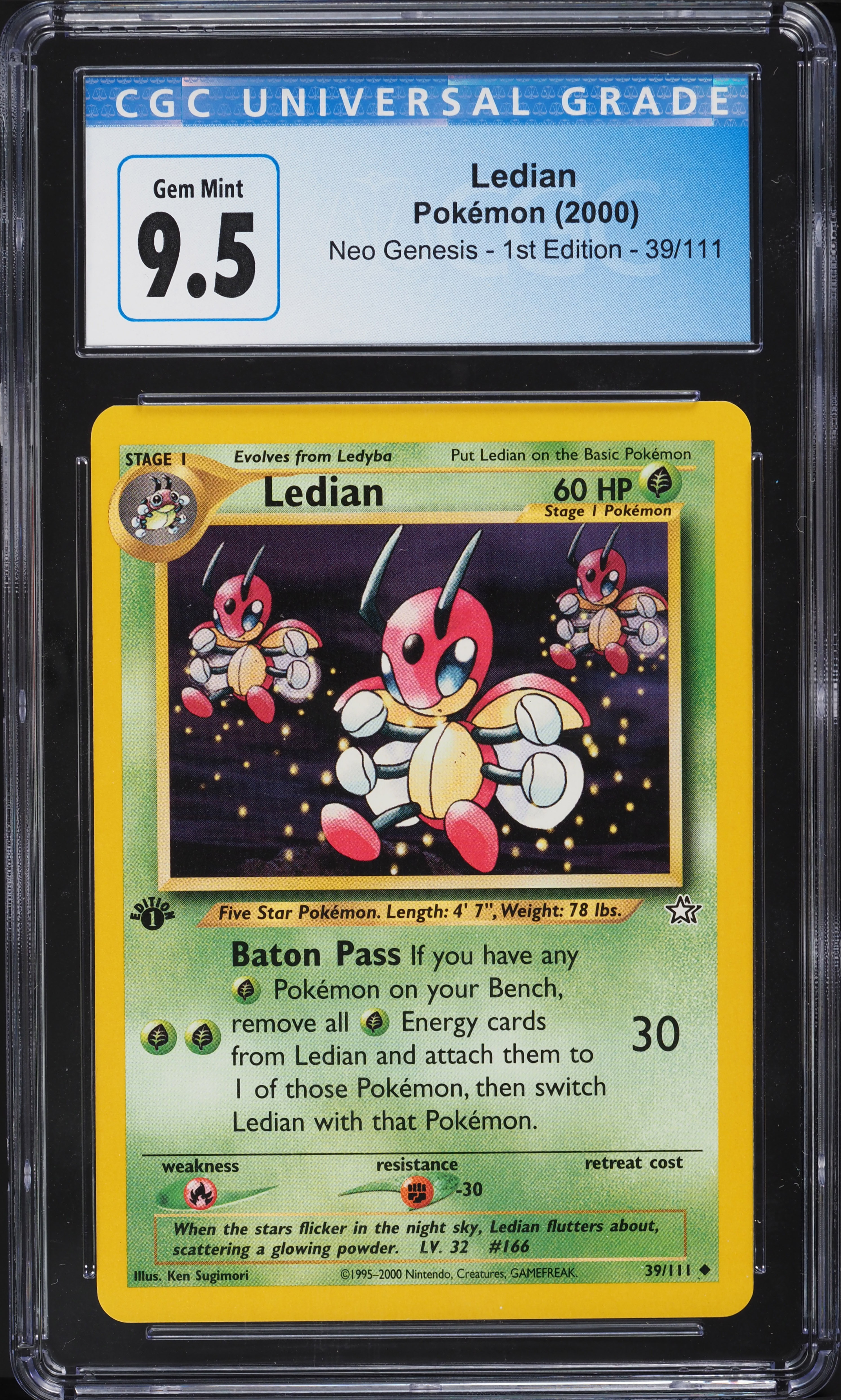 2000 Pokemon Neo Genesis 1st Edition Ledian #39 CGC 9.5 GEM MINT