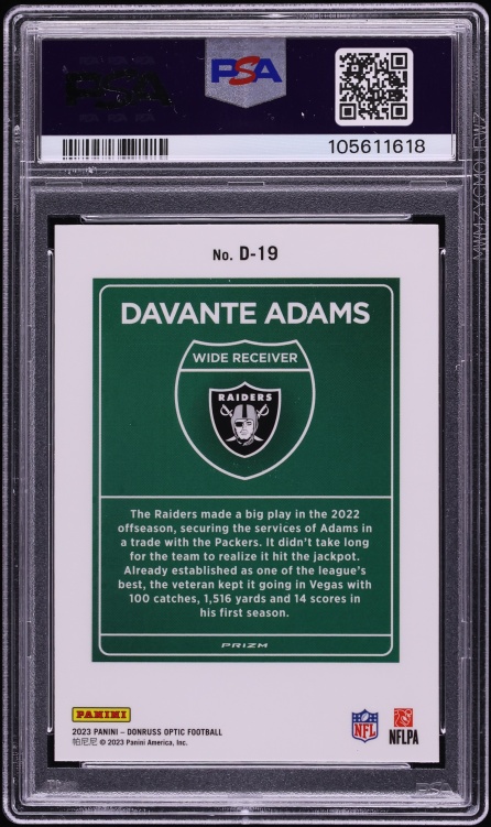 2023 Donruss Optic Downtown Davante Adams #D-19 PSA 9 MINT